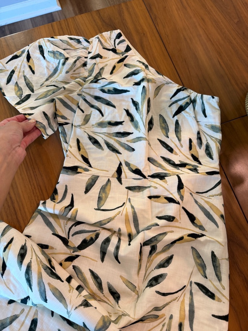 Lulu's One-Shoulder Leaf Print Dress in White, Green, Yellow